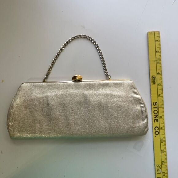 Women's Vintage 60s Gold Evening Bag Kiss Lock Purse - Picture 4 of 6